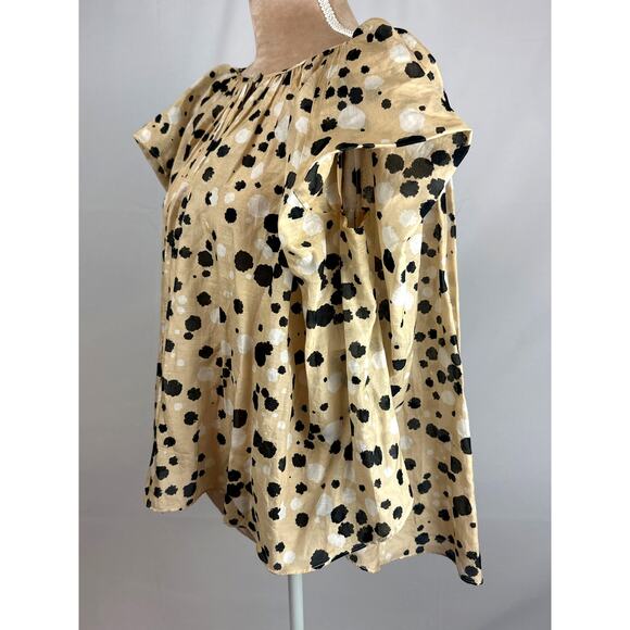 Psophia Womens Sz Small Silk Blend Top Oversized Boxy Flow Tan Dotted Deisgner - Picture 5 of 10
